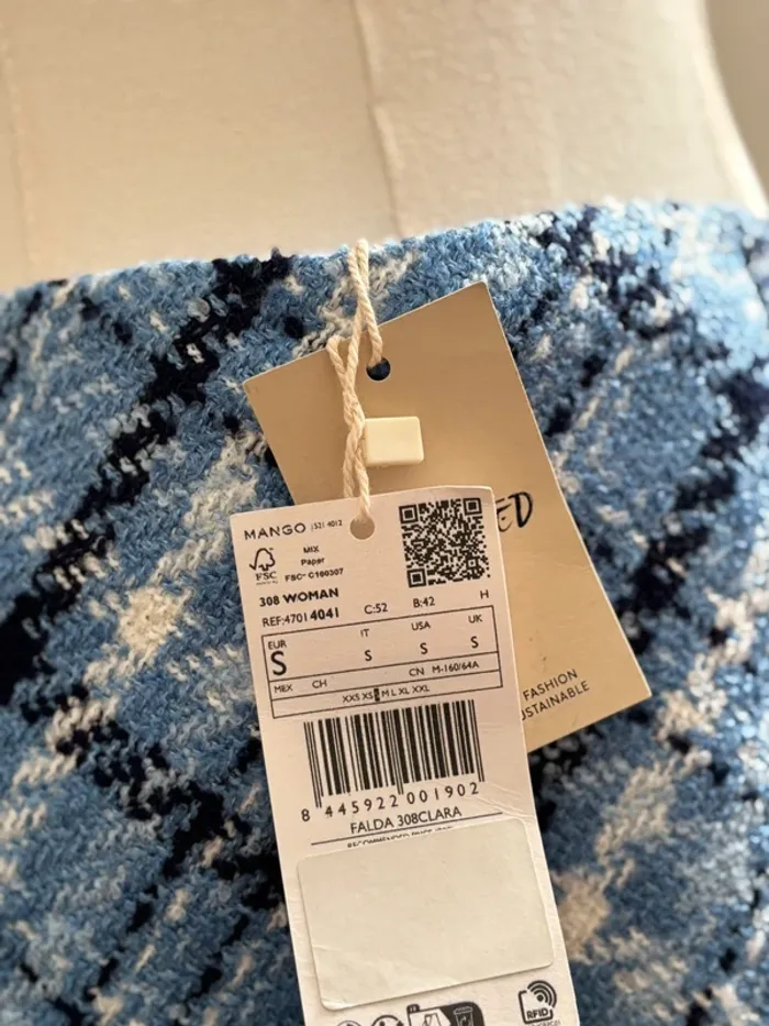 Mini jupe Mango à carreaux bleus en tweed – taille S – neuve avec étiquette - photo numéro 6