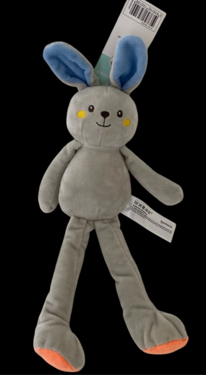 ❤️B4762 Doudou Peluche Lapin Gris Bleu Orange In Extenso InExtenso AUCHAN