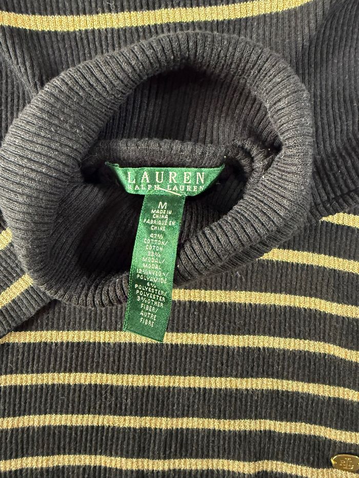 Pull à col roulé Ralph Lauren Femme Taille S Rayé Noir et Jaune, Parfait État - photo numéro 10