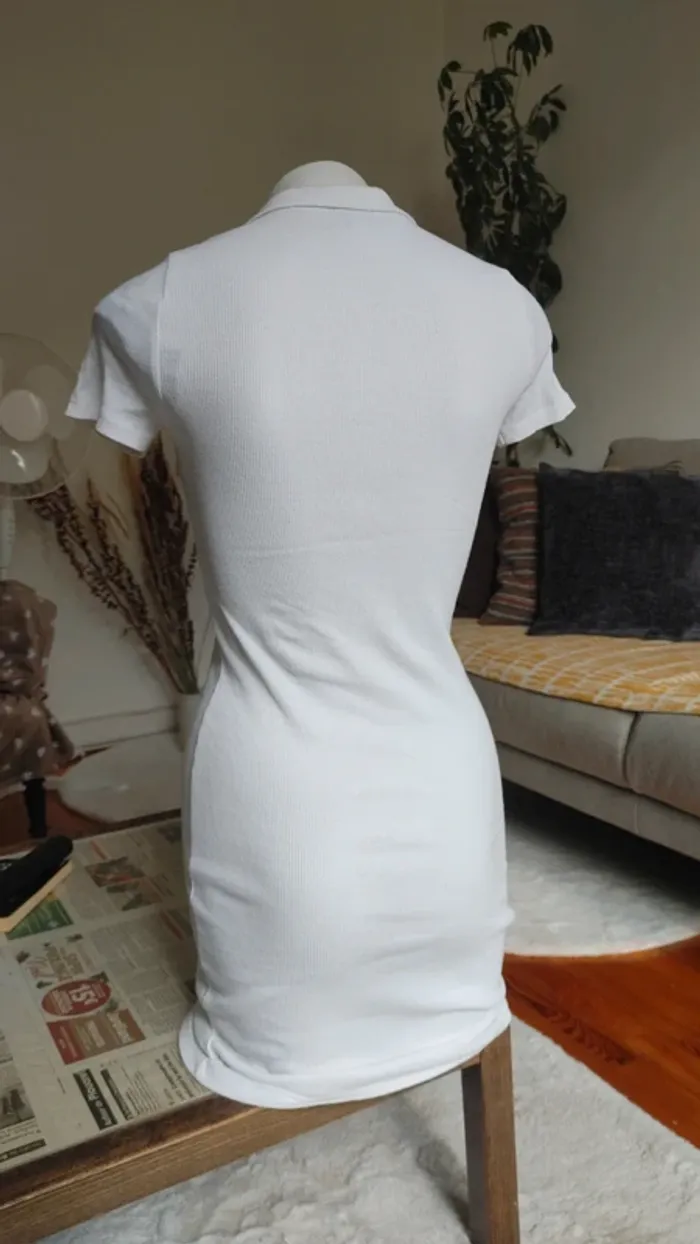 Robe polo blanc manches courtes côtelé mi-cuisse - photo numéro 6