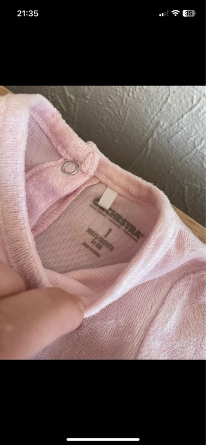 Pyjama velours rose poudrée mummy orchestra 1 mois - photo numéro 5