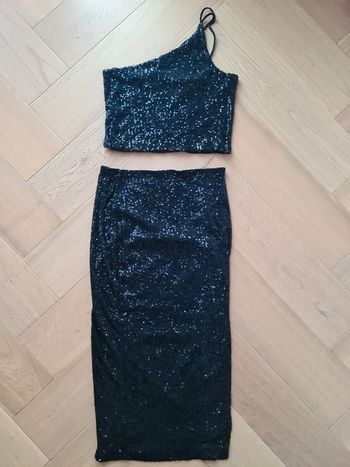 Jupe et haut asymétrique noir à sequins fête Taille 38