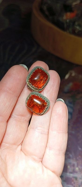 Clips d'oreilles ancien ambre et argent