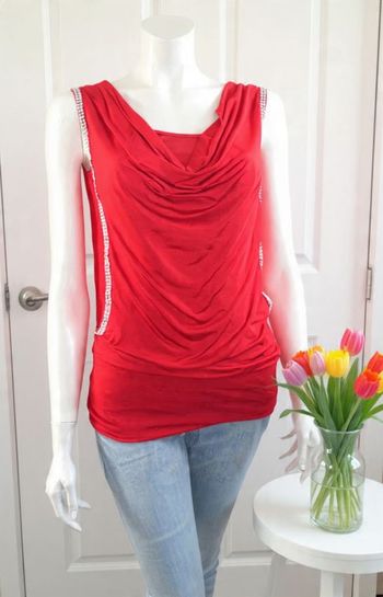 top blouse soirée stretch rouge à paillettes strass col peplum taille 38