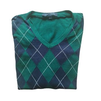 Pull à carreaux fin vert bleu femme | Tommy Hilfiger | M