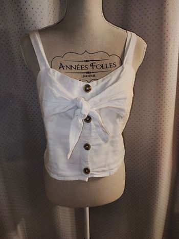 Top blanc avec boutons et noeud, Pimkie, taille M, TBE!