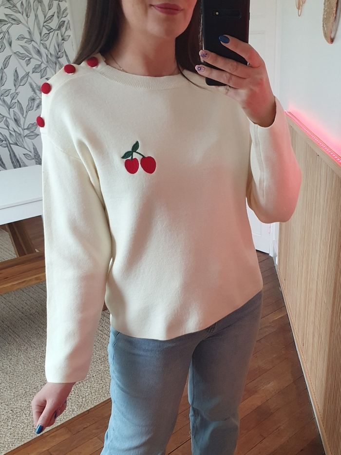 Pull écru Cerises brodées Taille unique - photo numéro 2