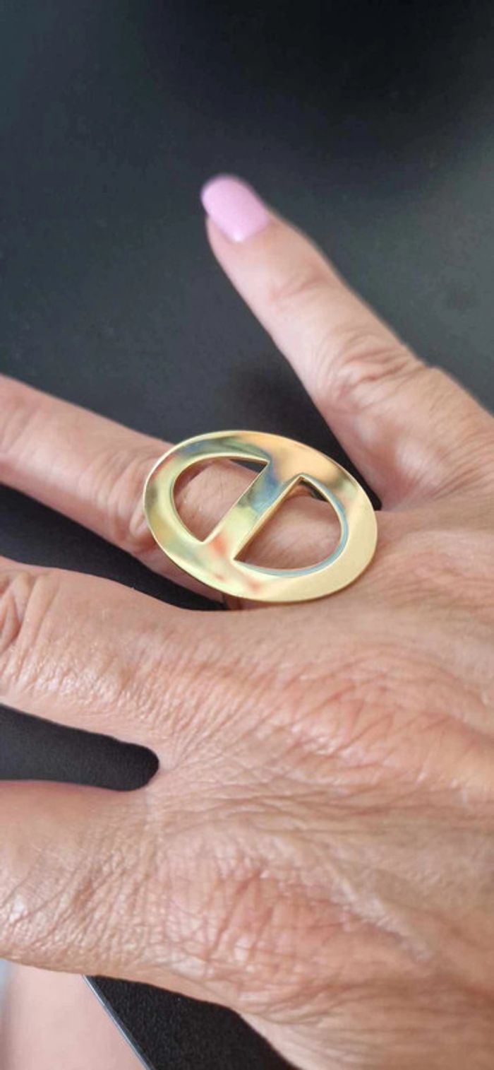 Bague réglable acier inoxydable or médaille ovale ouverte - photo numéro 3