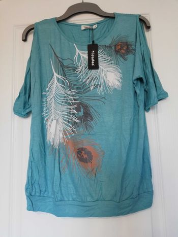 Tee-shirt manches ouvertes turquoise neuf M