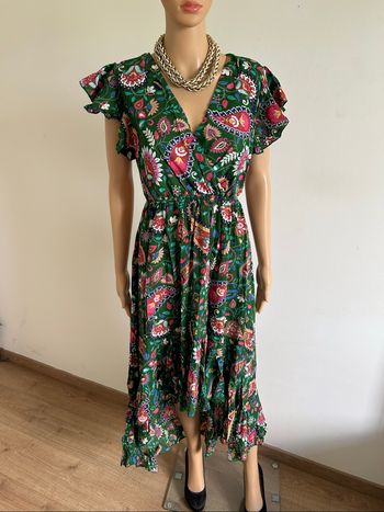 Robe verte et imprimée neuve à manches courtes Corte Hindu taille L/XL