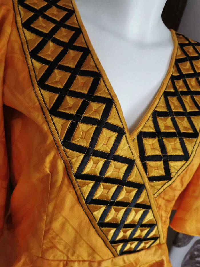 Ensemble jupe et blouse éthnique jaune moutarde pour femme - photo numéro 7