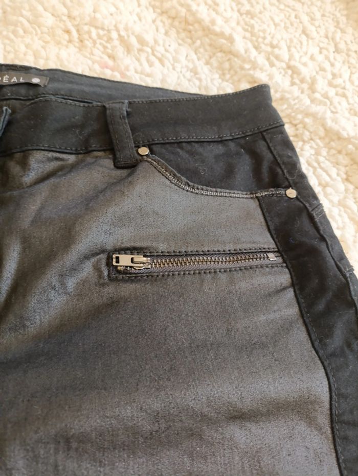 Jean noir effet enduit bicolore taille 38 – Bréal cuir mat zip - photo numéro 2