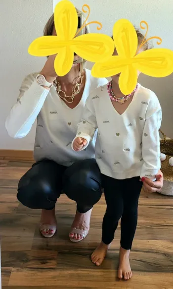 Mère Fille Pull assorti avec broderie - Blanc - Neuf avec étiquette - Plusieurs tailles disponibles