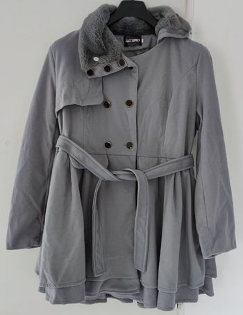 Manteau femme gris 3XL neuf col laine avec ceinture hiver