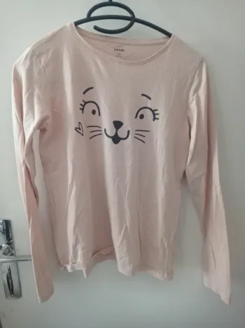T-shirt manche longue beige motif chat