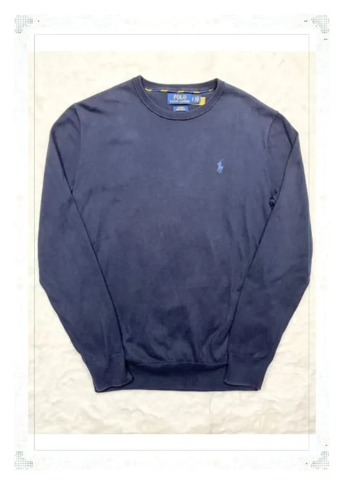 Ralph Lauren pull ras de cou bleu marine homme taille S slim fit 100% pima coton - photo numéro 2