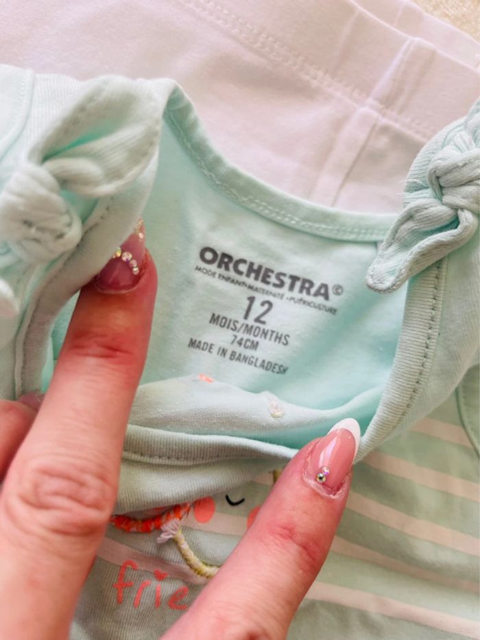 Ensemble débardeur bleu ciel et leggins blanc Orchestra 12 mois 74cm - photo numéro 5