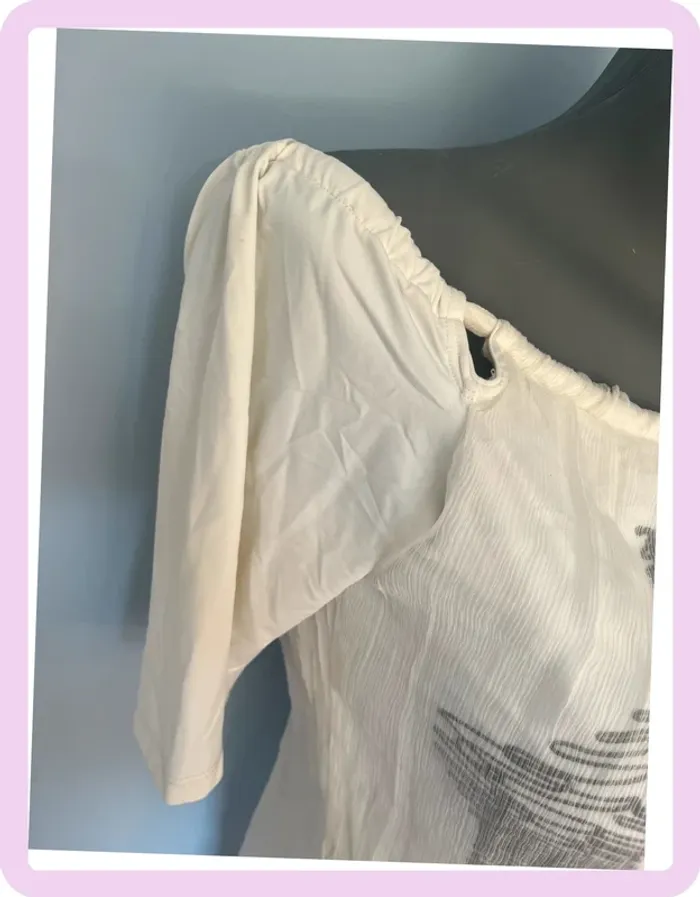 Haut Save the Queen T. L – Soie blanc cassé, tulle girafes, dos noué - photo numéro 3