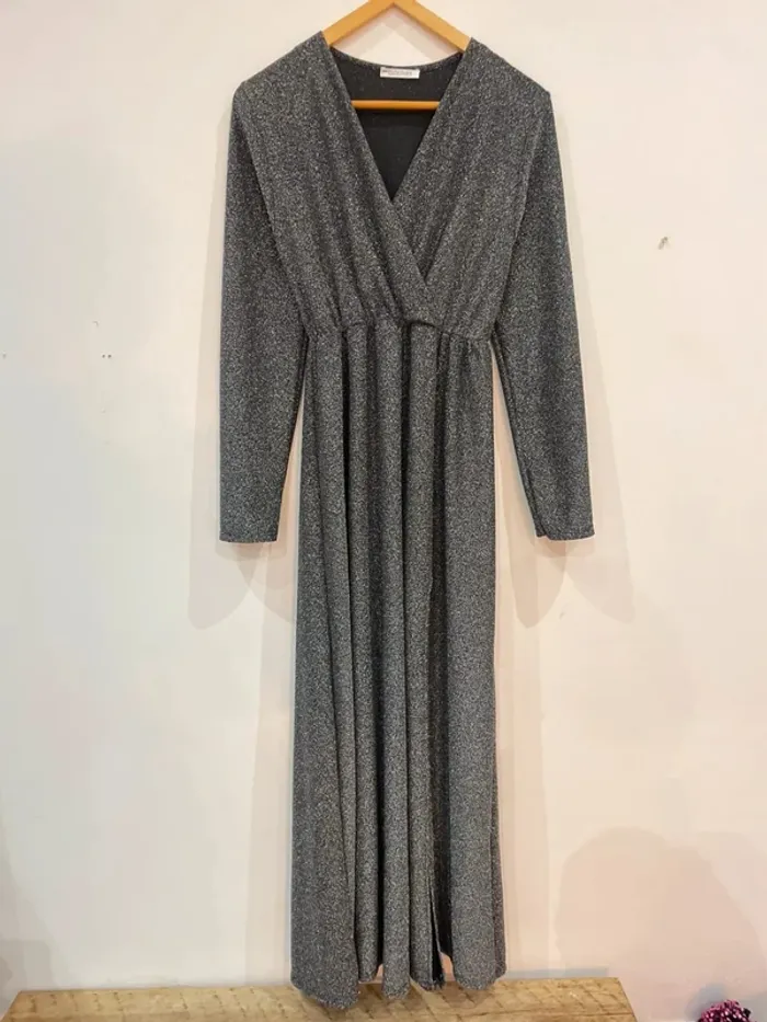 Robe soirée paillettes argentées