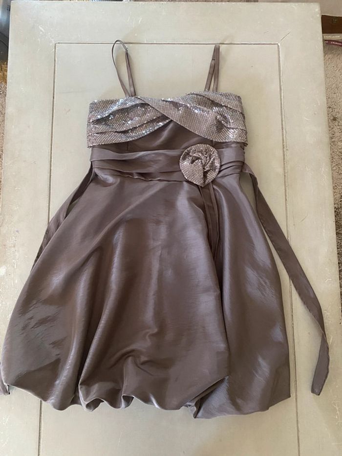 Robe chic de soirée Made in Italy marron avec serquins taille S / M - photo numéro 12