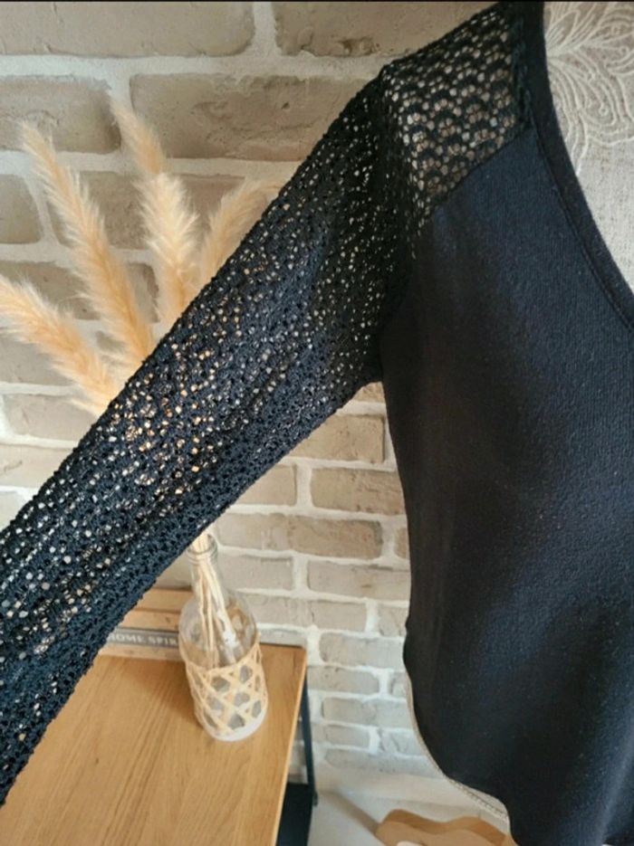 Pull noir manches en dentelle au crochet La Redoute S 36 - photo numéro 2