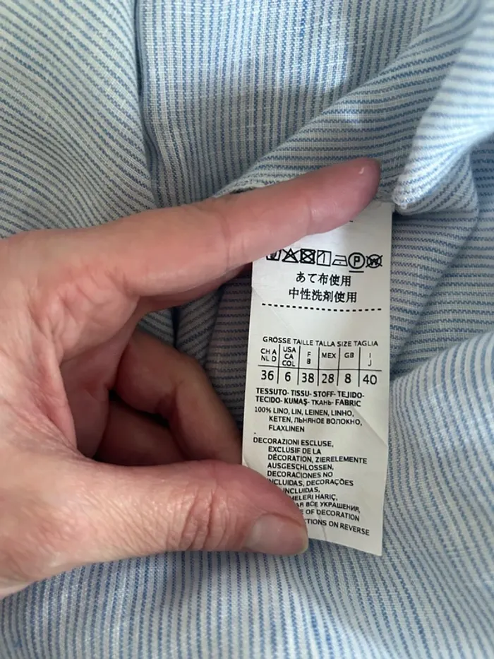 MaxMara, chemise, bleu claire, rayée, femme, taille 38 100 % lin - photo numéro 6