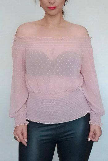 Blouse voile a pois épaules nues chic taille 40