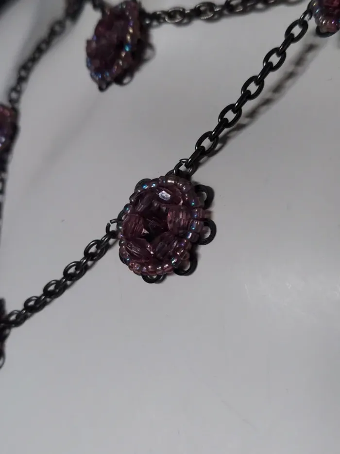 Collier necklace fantaisie chic perle rose ancien retro fleurs flower - photo numéro 2
