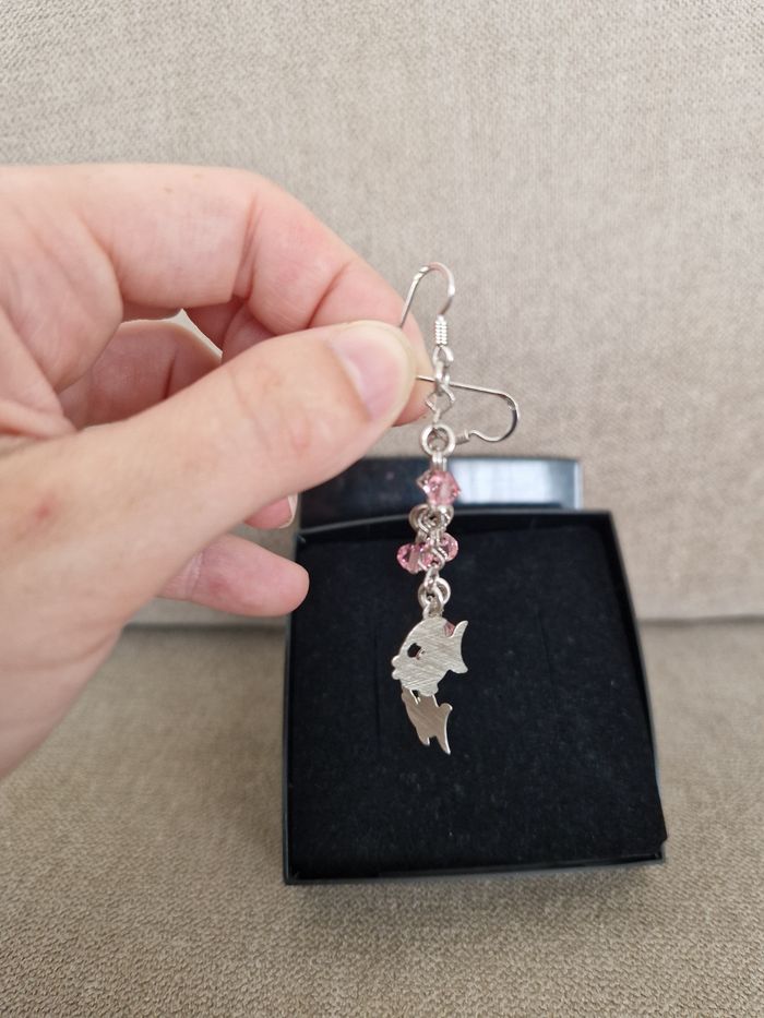Boucles d'oreilles pendantes poissons argent 925/1000 - photo numéro 4