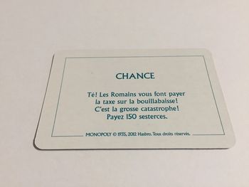 Carte chance la bouillabaisse jeu de société Monopoly le tour de Gaule d'Astérix Hasbro #A53