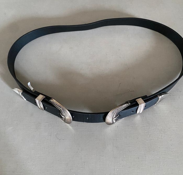 Ceinture femme double boucle noire et argentée - photo numéro 2