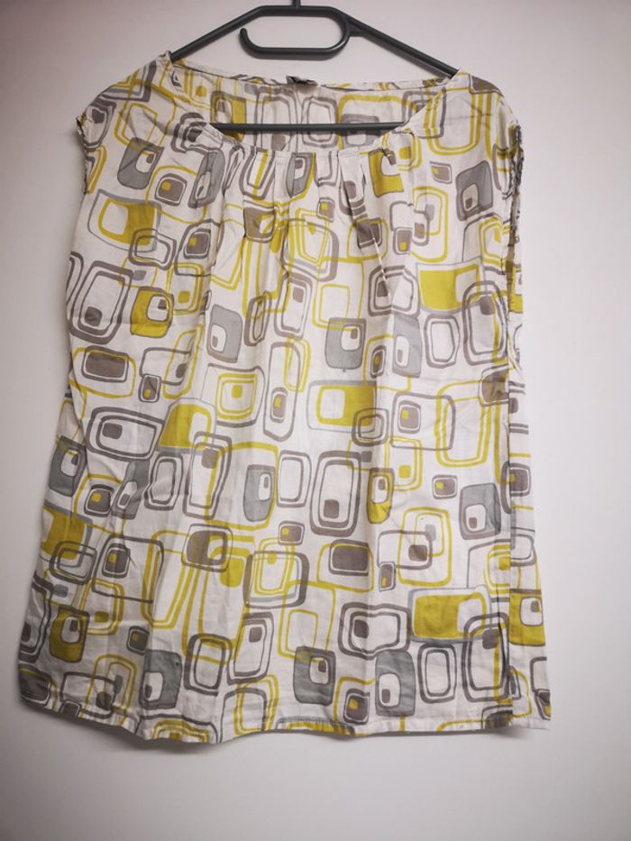Blouse etal blanche motif gris jaune 38