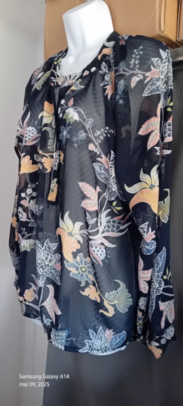 Blouse en voile motif floral coloré marine femme XXL janis & john - photo numéro 9