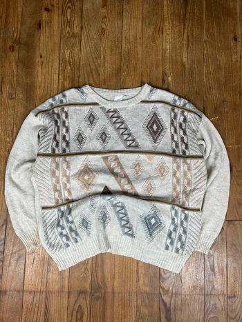Pull maille vintage motifs rayures patch multicolore L
