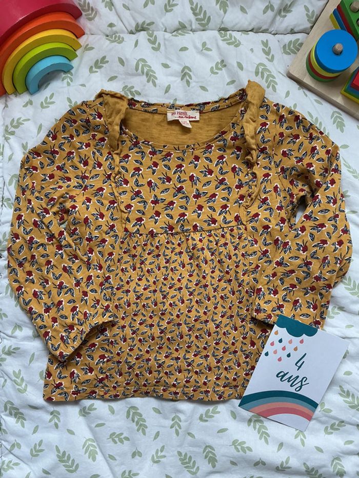 teeshirt manches longues moutarde à motifs 4 ans du pareil au même - photo numéro 2
