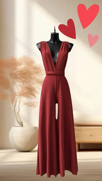 Combinaison pantalon bordeaux dos nu en polyester