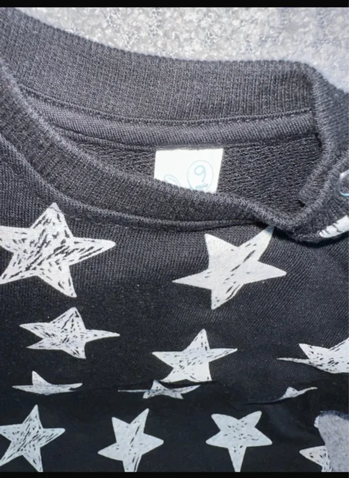 Ensemble unisexe jogging sweat pull et jogging noir et blanc motifs étoiles neuf - photo numéro 2