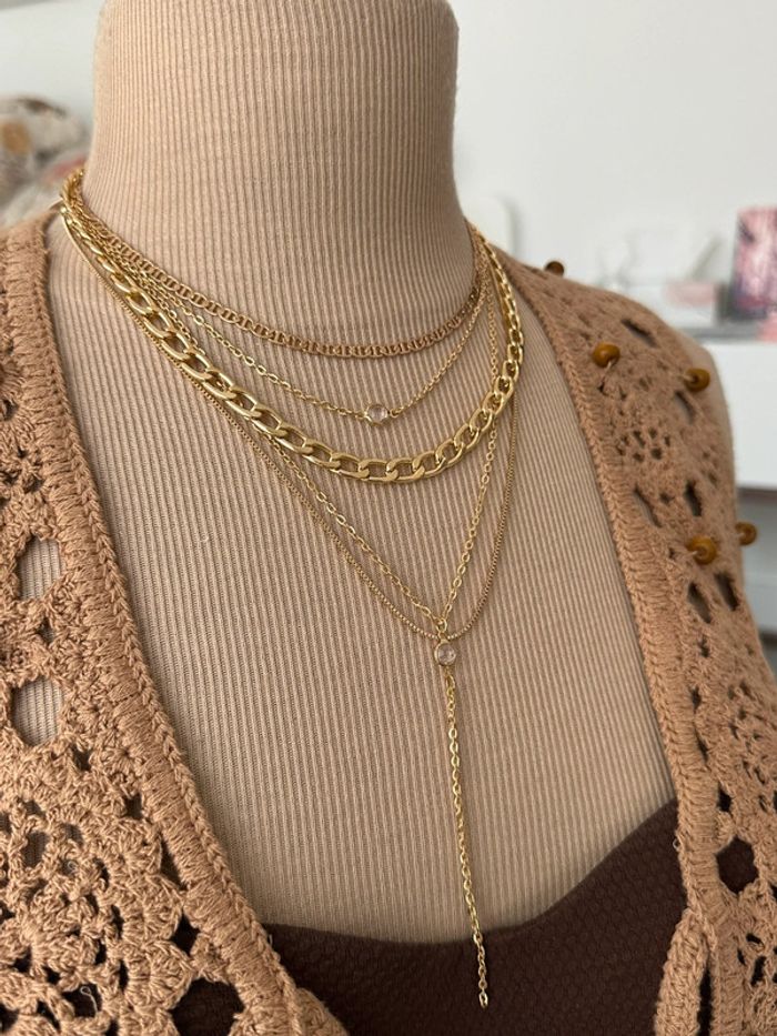 Collier à plusieurs rangs en laiton or - photo numéro 3