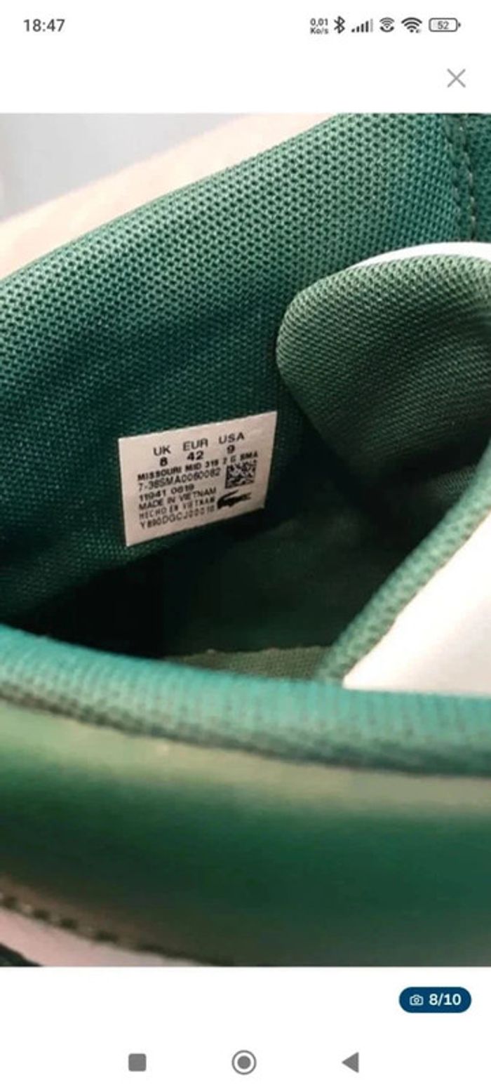 🍒 Baskets Montantes Lacoste Missouri Mid 319 White & Green T42🍒 - photo numéro 11