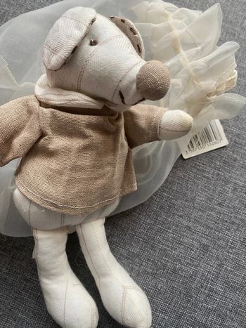 Doudou souris alinéas dans son pochon neuve