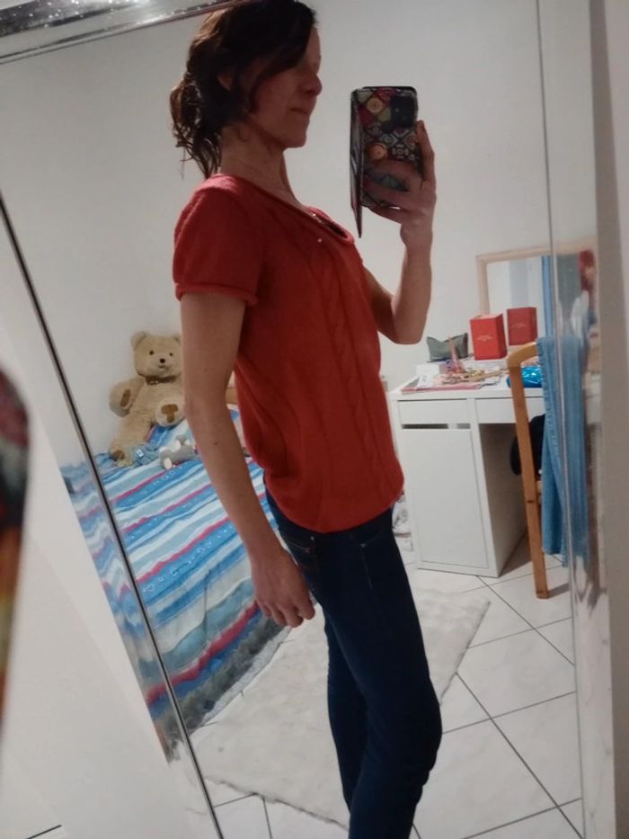 Pull manches courtes femme M mailles rouges c74 - photo numéro 6