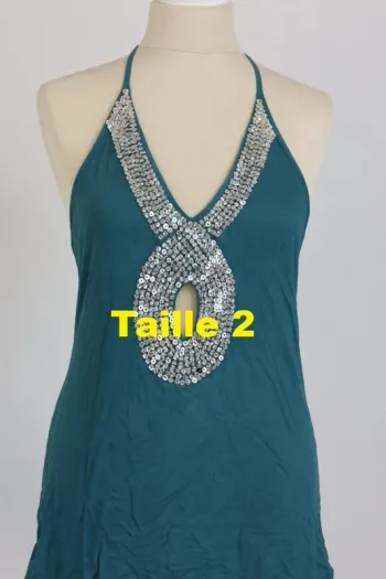 Débardeur vert canard avec paillettes argentré Mim Taille 2
