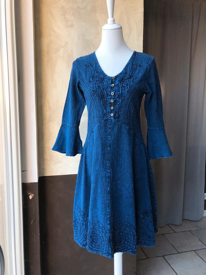 Jolie robe bleu marine vintage S - photo numéro 3