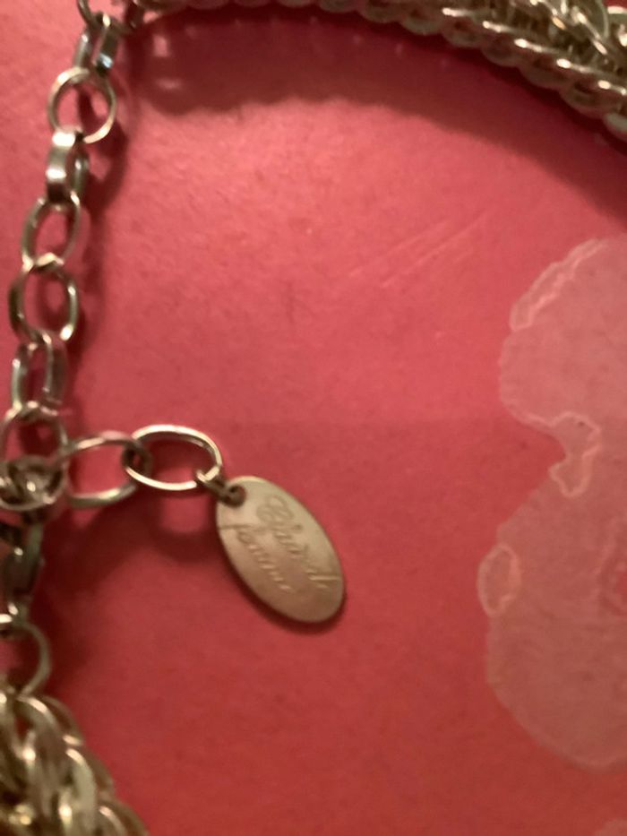 Collier de créateur en anneaux de métal argenté tressé et perles de quartz fumé à facettes - photo numéro 2