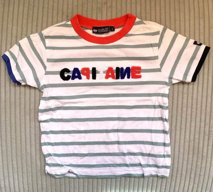 Tee shirt rayé gris bleu capitaine 24 mois Hublot