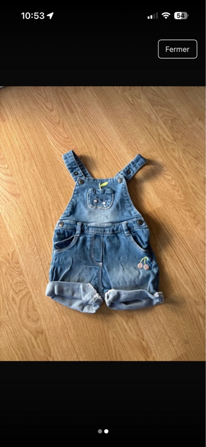 Salopette short en jean tex fille taille 12 mois - photo numéro 2
