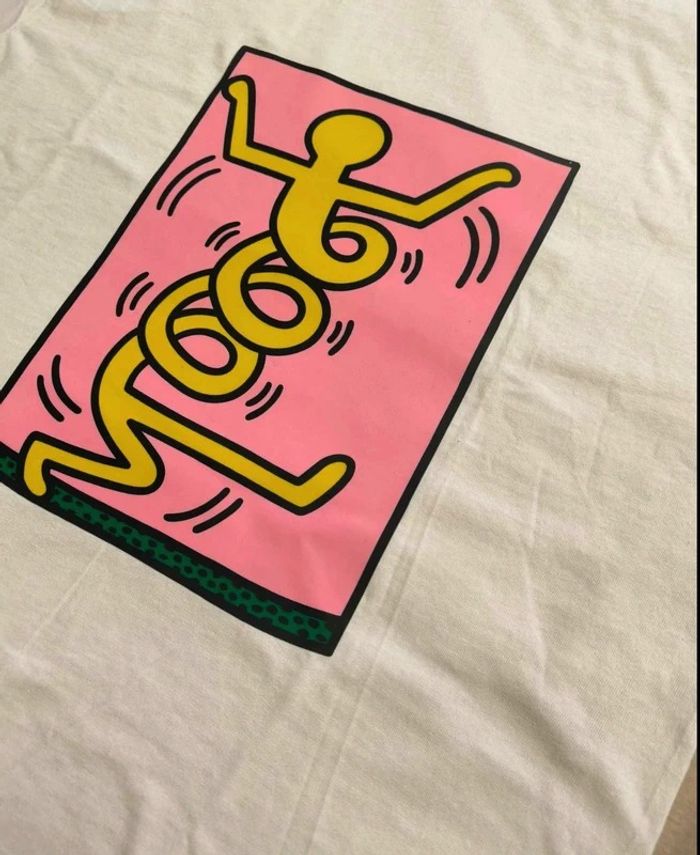 T-shirt Keith Haring Illustration jaune iconique Taille S - photo numéro 3