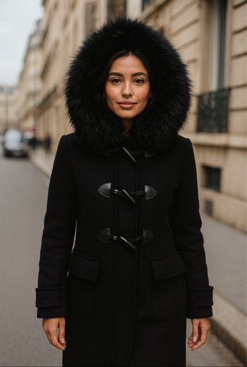 Manteau Zara noir duffle coat avec capuche 
