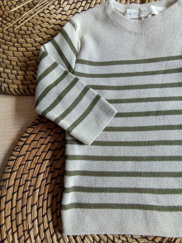 Pull rayé kaki/beige Le phare de la baleine taille 18 mois - photo numéro 4