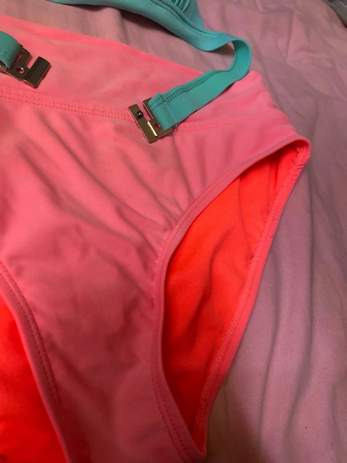 maillot de bain femme deux pièces turquoise et rose - photo numéro 5